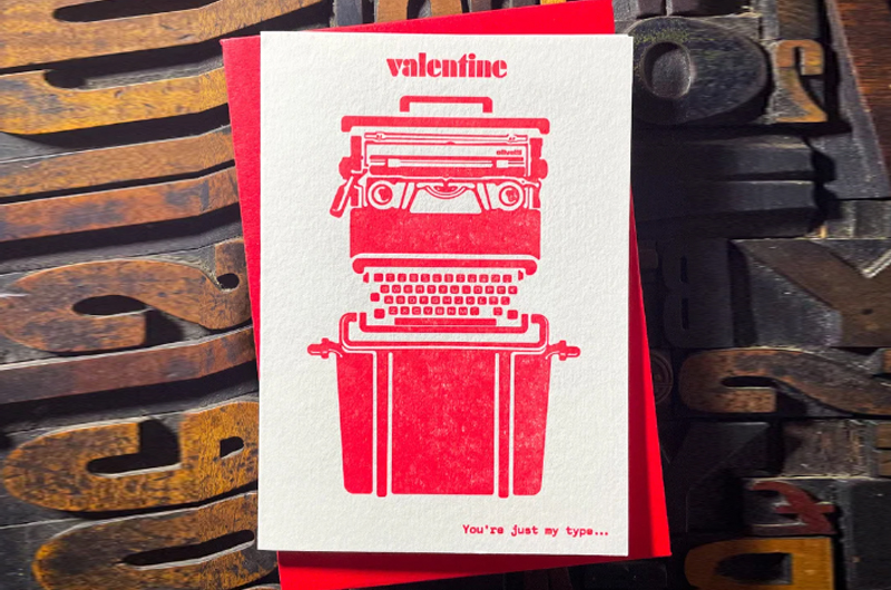 valentine typewriter letterpress card