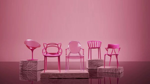 Fashionably furnished: Kartell x Mattel’s limited edition Barbie pink chairs make a statement