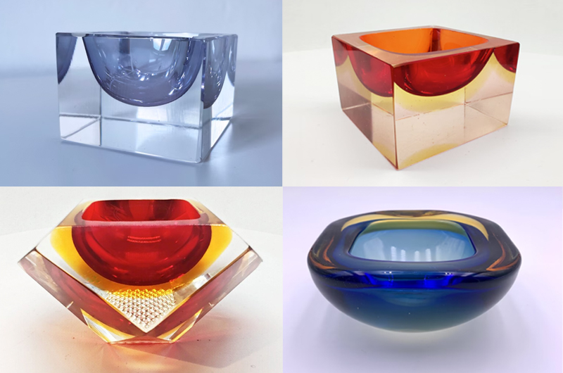 A selection of Flavio Poli Murano Glass ashtrays currently available at Etsy